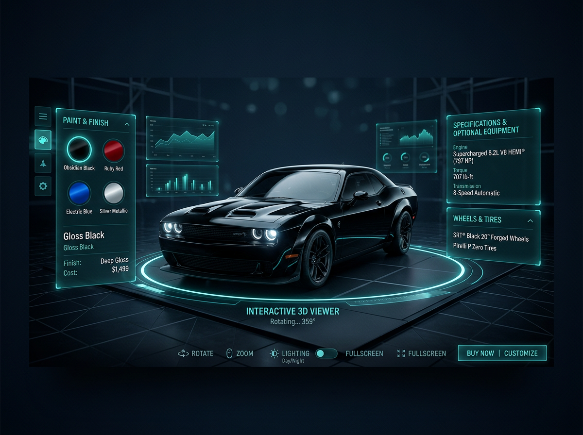 Interactive 3D configurator sandbox for the Shelby-inspired build